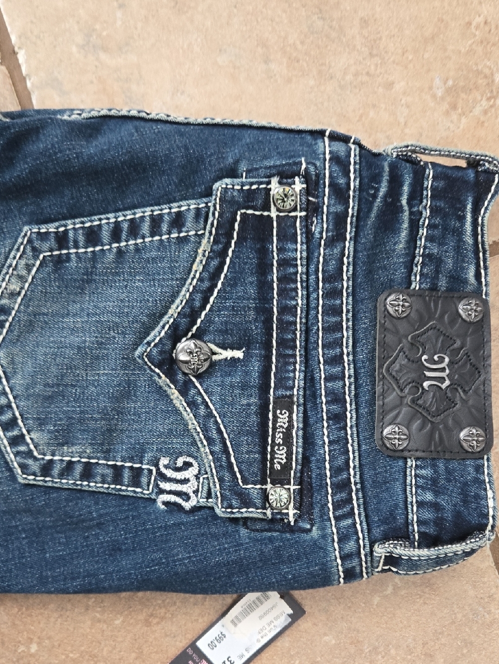 Miss Me Indigo Denim Jeans with White Contrast Stitching